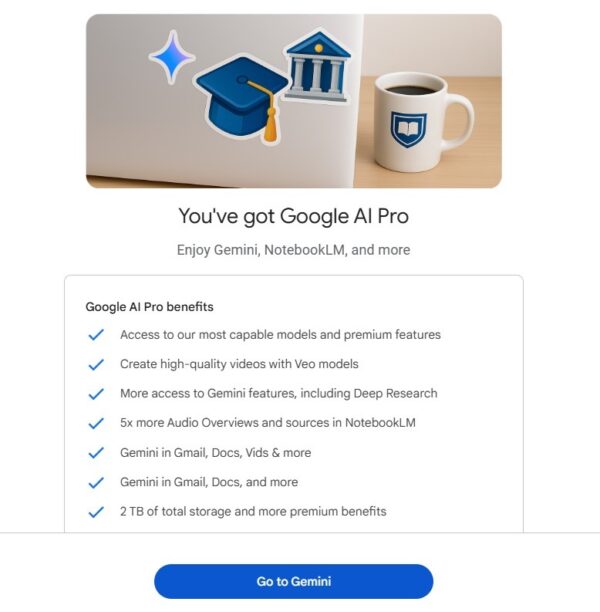 Gemini AI Pro + 2TB Google Storage 12 Months